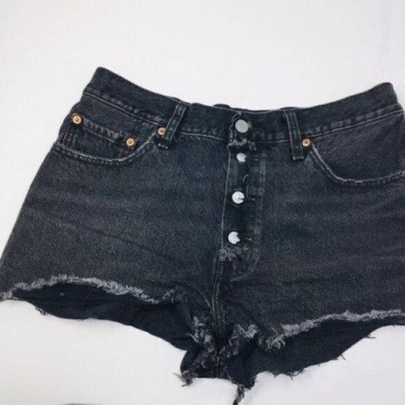 Levi’s 501 jeans vintage distressed shorts rawhem black high rise denim W29 BoxP - Picture 6 of 7